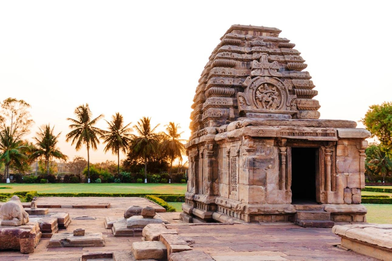 Restored 1500-year-old ancient temple in Karnataka showcasing intricate stone carvings and rich Indian heritage architecture.