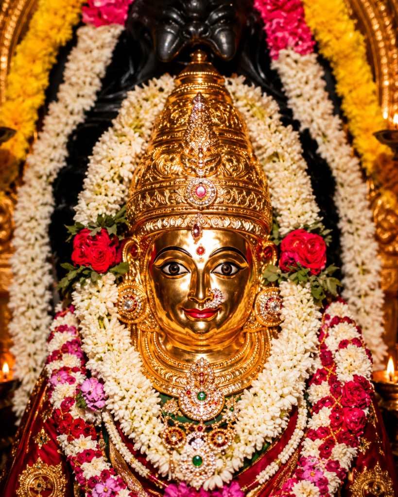 ಶಿವಮೊಗ್ಗದ ಶ್ರೀ ಕೋಟೆ ಮಾರಿಕಾಂಬಾ ದೇವಿಗೆ ಸಮರ್ಪಿಸಲಾದ ಚಿನ್ನದ ಮುಖವಾಡದ ದಿವ್ಯ ಅಲಂಕಾರ. ಕರ್ನಾಟಕದ ಪ್ರಸಿದ್ಧ ಶಕ್ತಿ ದೇವಾಲಯಗಳಲ್ಲಿ ಒಂದಾದ ಶ್ರೀ ಮಾರಿಕಾಂಬಾ ದೇವಿಯ ಭವ್ಯ ದರ್ಶನ.